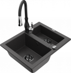 K&ouml;&ouml;givalamu koos kraaniga Mexen Carlos Black granite+Black, graniit, 58 cm x 47 cm x 17.7 cm, black granite+black