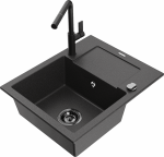 K&ouml;&ouml;givalamu koos kraaniga Mexen Enzo Black granite+Black, graniit, 57 cm x 46 cm x 17.4 cm, black granite+black