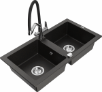 K&ouml;&ouml;givalamu koos kraaniga Mexen Mario, graniit, 82 cm x 43.6 cm x 16.1 cm, metallic black/gold+black/chrome