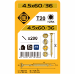 Puidukruvi, universaalsed Forte Tools TX20, 4.5 x 60 mm, kollane, 200 tk