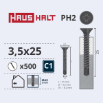 Puidukruvi, keeratavad metalli sisse Haushalt, 3.5 x 25 mm, hall v., 500 tk