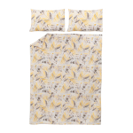 Voodipesukomplekt Okko Jungle Leaf, kollane v./kreemjasvalge, 50 x 70 cm, 160 x 200 cm, 3 tk