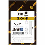 Puidukruvi, universaalsed Forte Tools, 3 x 16 mm, valge, 25 tk