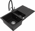 K&ouml;&ouml;givalamu koos kraaniga Mexen Matias Duo, graniit, 90 cm x 50.5 cm x 20 cm, h&otilde;be/must