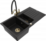 K&ouml;&ouml;givalamu koos kraaniga Mexen Matias Duo, graniit, 90 cm x 50.5 cm x 20 cm, kuldne/must