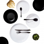 L&otilde;unaserviis Luminarc Diwali Night & Day, karastatud klaas, valge v./must v., 18 tk.