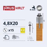 Isekeermestavad kruvid Haushalt, 4.8 mm x 20 mm, 15 tk