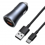 Auto laadija Baseus, 2 x USB/USB-C, 100 cm, hall v., 40 W