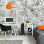 Fototapeet Artgeist Minimalist Landscape - Nature Motif With Grey Exotic Leaves, 70 cm x 100 cm