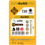 Puidukruvi, keeratavad puu sisse Forte Tools, 4 x 40 mm, kollane v., 200 tk