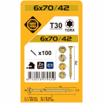 Puidukruvi, universaalsed Forte Tools TX30, 6 x 70 mm, kollane v., 100 tk