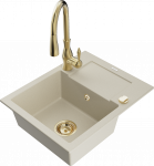 K&ouml;&ouml;givalamu koos kraaniga Mexen Enzo, graniit, 57.6 cm x 46.5 cm x 17.4 cm, kuldne/beež