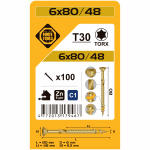 Puidukruvi, universaalsed Forte Tools TX30, 6 x 80 mm, kollane v., 100 tk